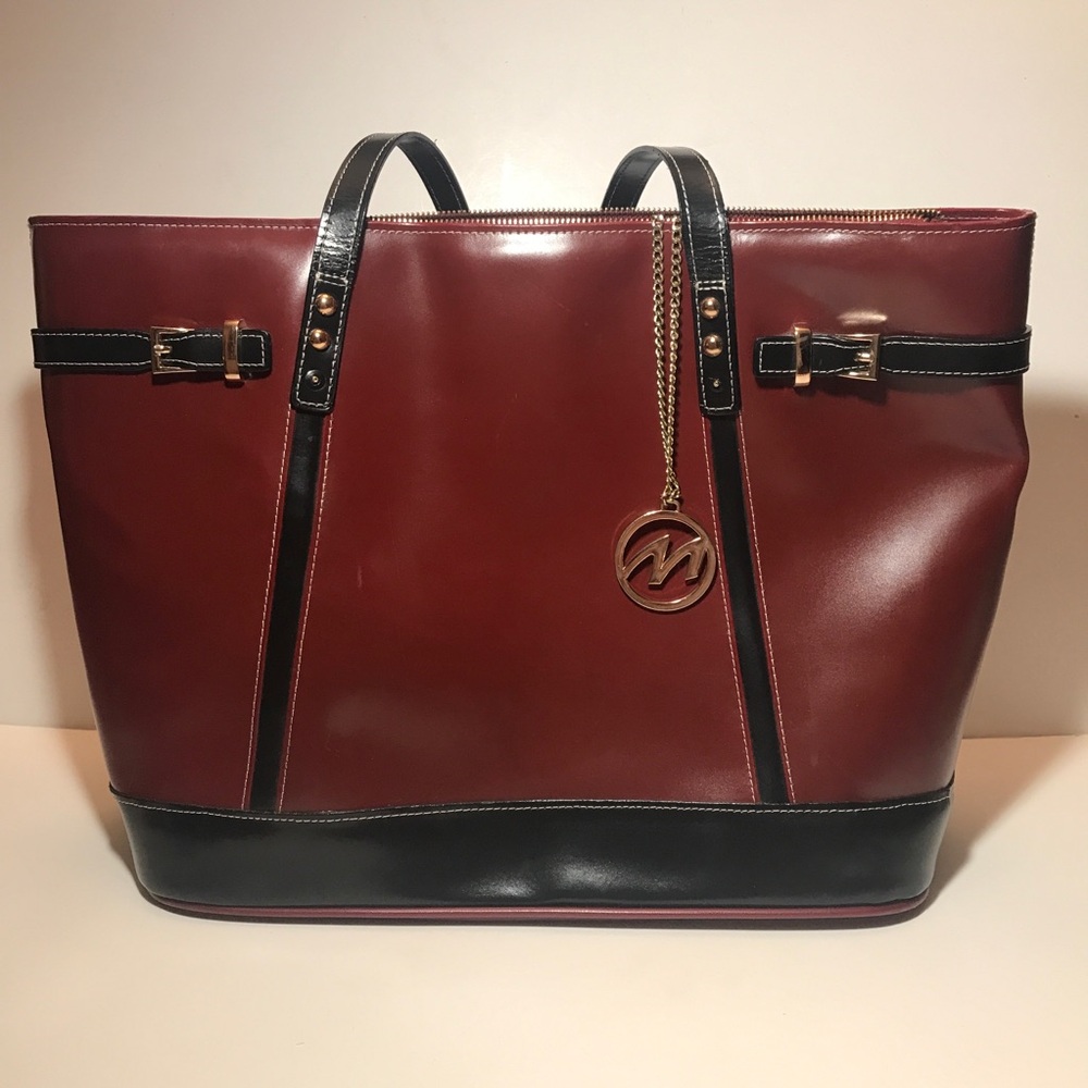 McKlein Serafina Burgundy/Black Laptop Travel Bag Business Tote Organizer Travel